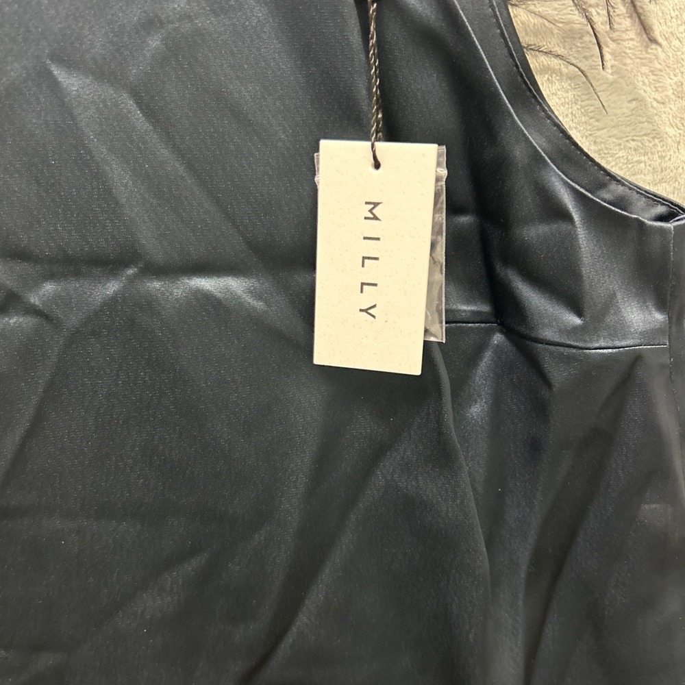 Milly Shirt Womens Small Blue Vienna Hammered Satin Feather Top - Picture 2 of 10